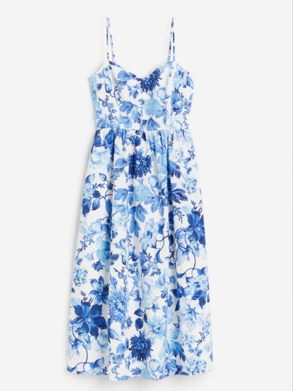 Women’s Linen Blue Floral Strappy Dress